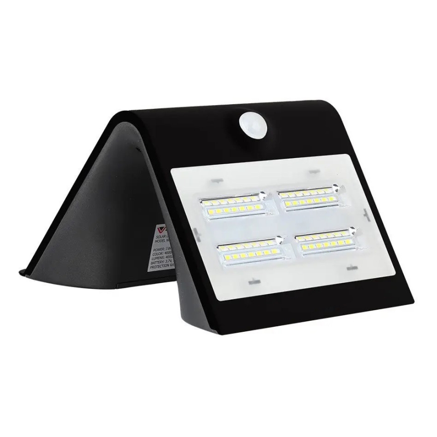 LED Solarna zidna lampa sa senzorom LED/3W/3,7V 3000/4000K IP65 2000 mAh crno
