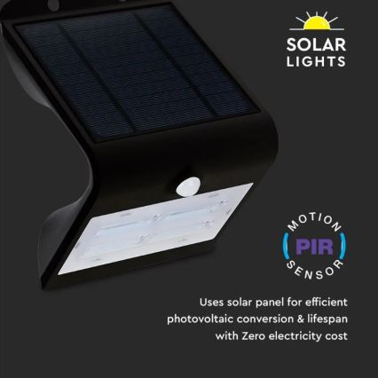 LED Solarna zidna lampa sa senzorom LED/3W/3,7V 3000/4000K IP65 2000 mAh crno