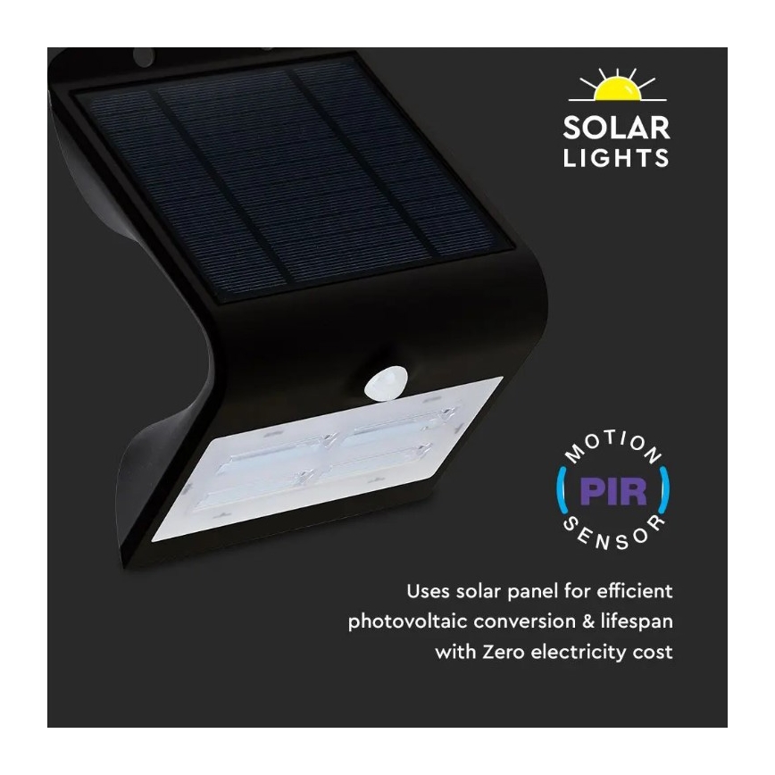 LED Solarna zidna lampa sa senzorom LED/3W/3,7V 3000/4000K IP65 2000 mAh crno