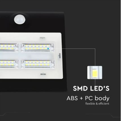 LED Solarna zidna lampa sa senzorom LED/3W/3,7V 3000/4000K IP65 2000 mAh crno