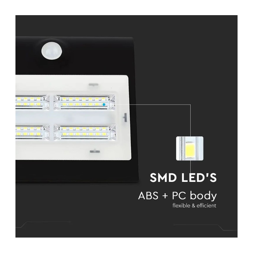 LED Solarna zidna lampa sa senzorom LED/3W/3,7V 3000/4000K IP65 2000 mAh crno