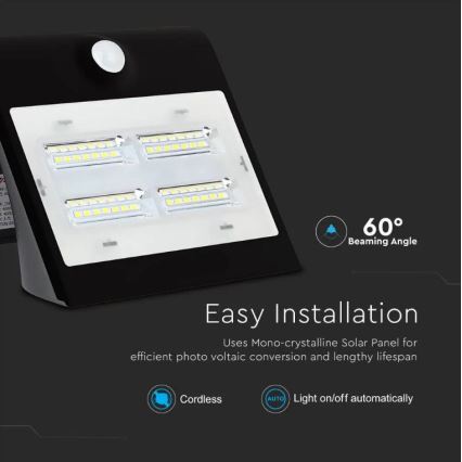 LED Solarna zidna lampa sa senzorom LED/3W/3,7V 3000/4000K IP65 2000 mAh crno
