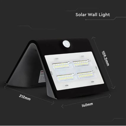 LED Solarna zidna lampa sa senzorom LED/3W/3,7V 3000/4000K IP65 2000 mAh crno