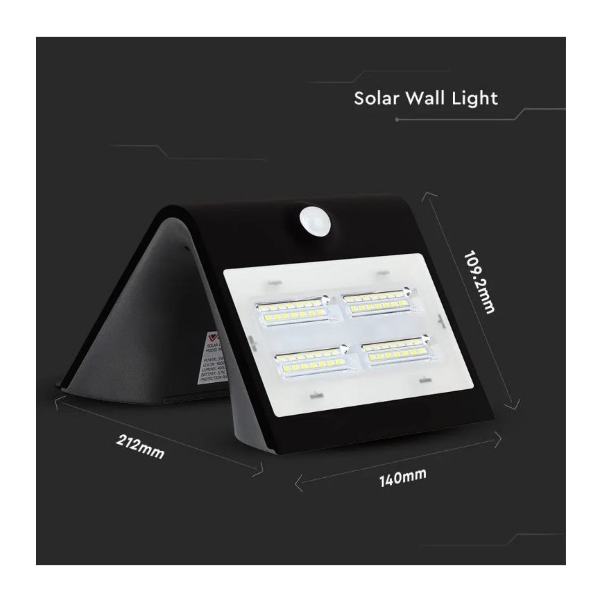 LED Solarna zidna lampa sa senzorom LED/3W/3,7V 3000/4000K IP65 2000 mAh crno