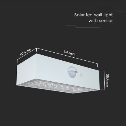 LED Solarna zidna lampa sa senzorom LED/3W/3,7V 3000K/4000K IP65 bela