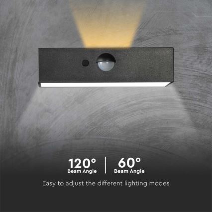 LED Solarna zidna lampa sa senzorom LED/3W/3,7V 3000K/4000K IP65 crno
