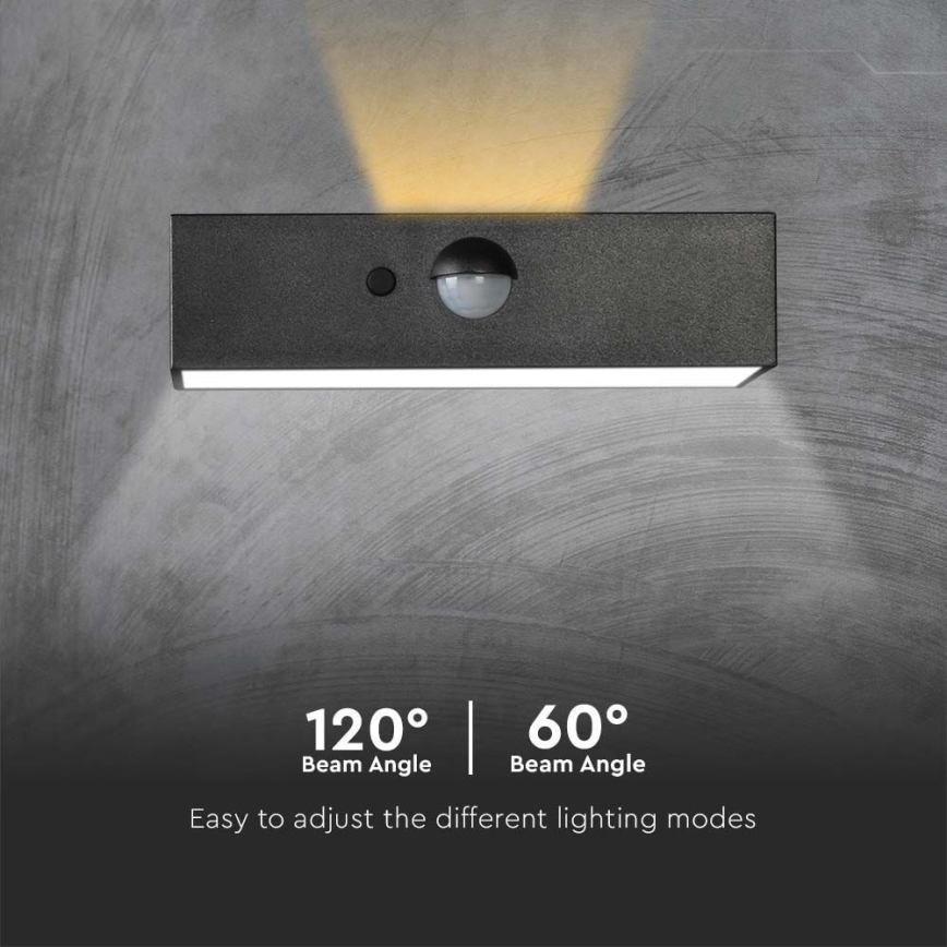 LED Solarna zidna lampa sa senzorom LED/3W/3,7V 3000K/4000K IP65 crno