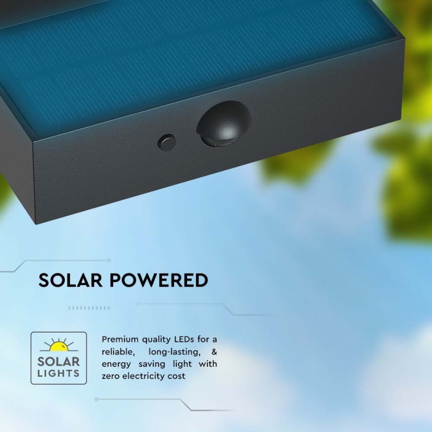 LED Solarna zidna lampa sa senzorom LED/3W/3,7V 3000K/4000K IP65 crno