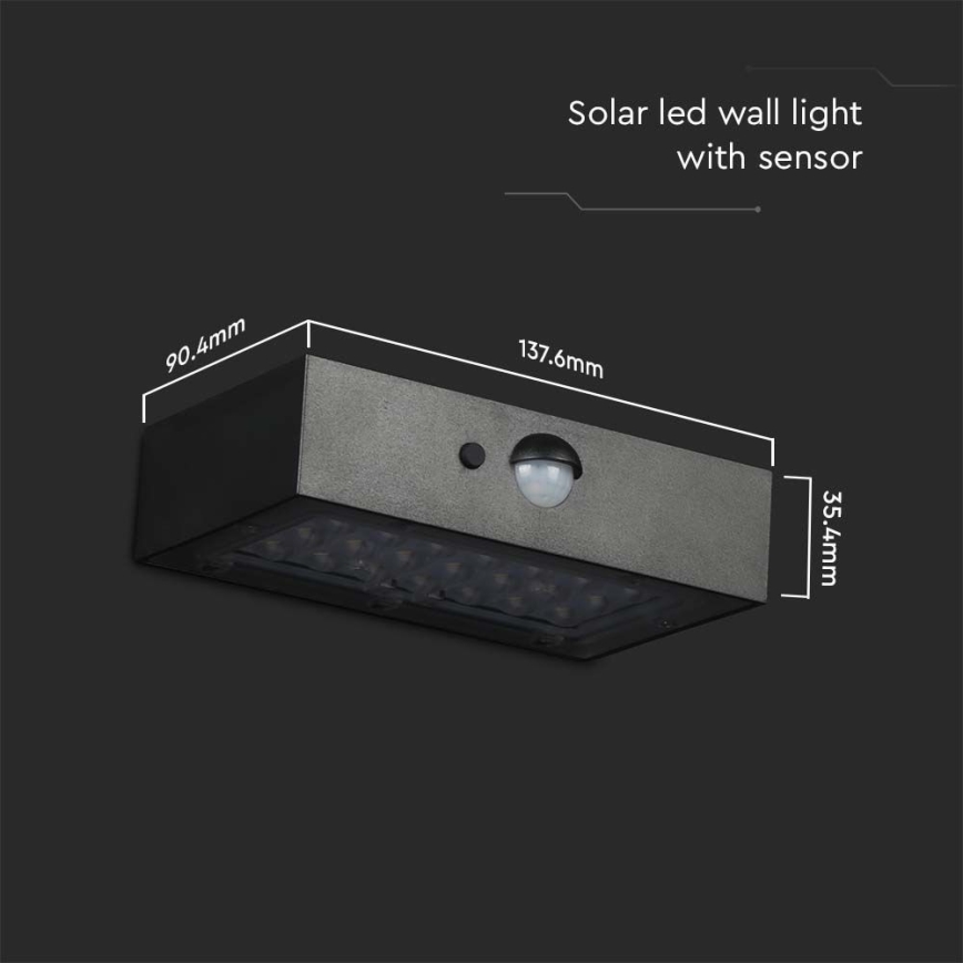 LED Solarna zidna lampa sa senzorom LED/3W/3,7V 3000K/4000K IP65 crno