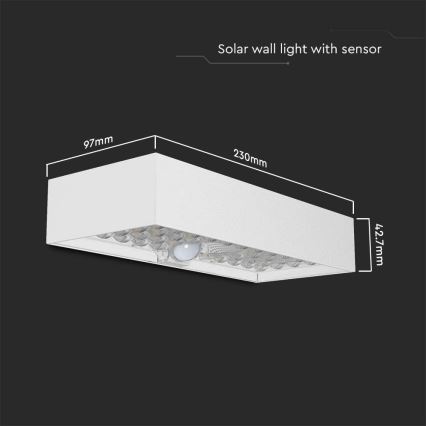 LED Solarna zidna lampa sa senzorom LED/6W/3,7V IP65 4000K 3000 mAh bela