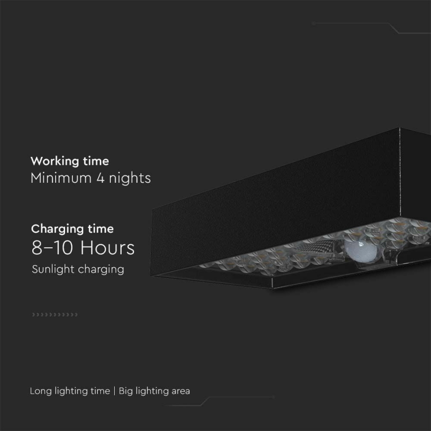 LED Solarna zidna lampa sa senzorom LED/6W/3,7V IP65 4000K 3000 mAh crno