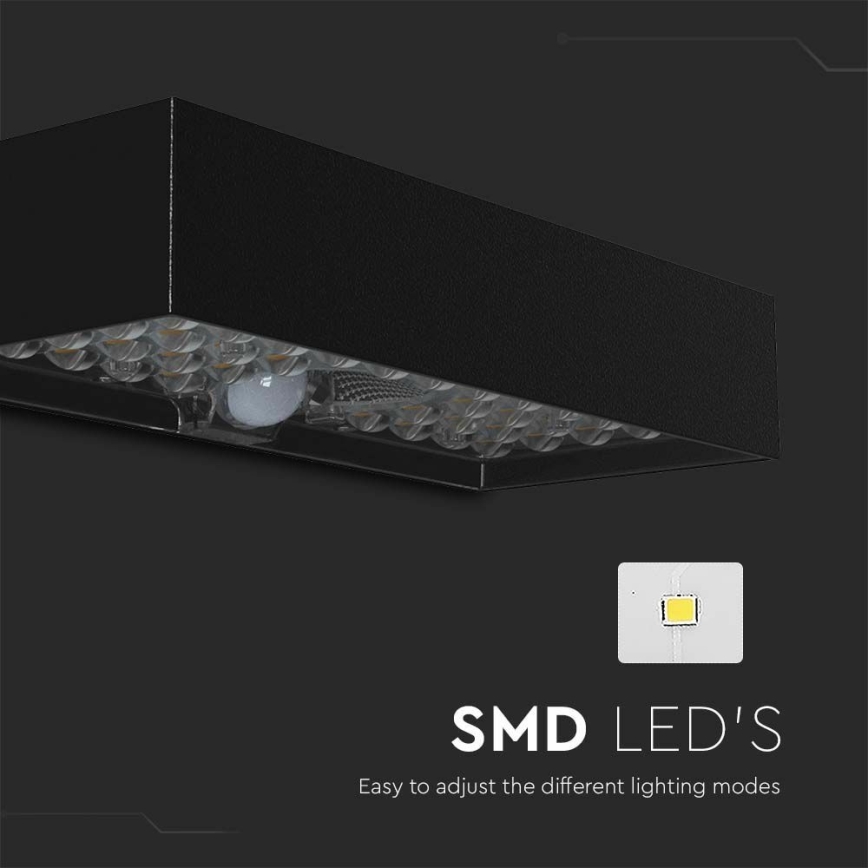 LED Solarna zidna lampa sa senzorom LED/6W/3,7V IP65 4000K crno