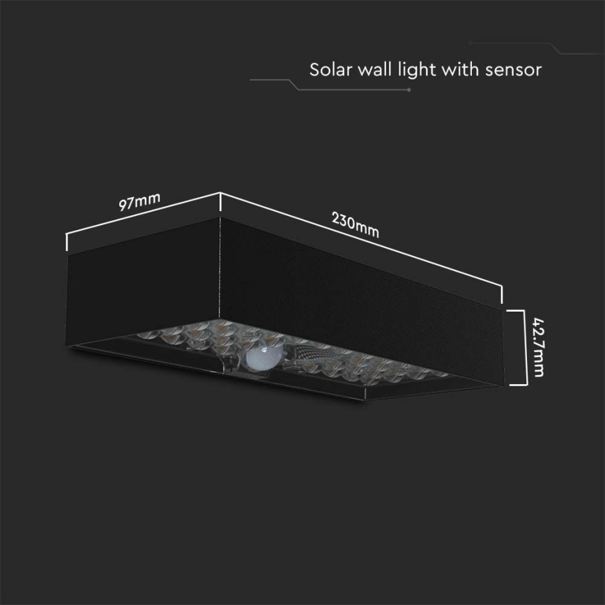 LED Solarna zidna lampa sa senzorom LED/6W/3,7V IP65 4000K crno