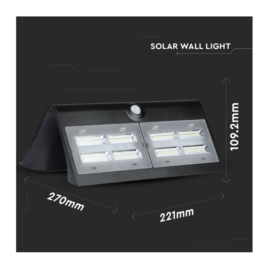 LED Solarna zidna lampa sa senzorom LED/7W/3,7V 4000K IP65 4000 mAh crno
