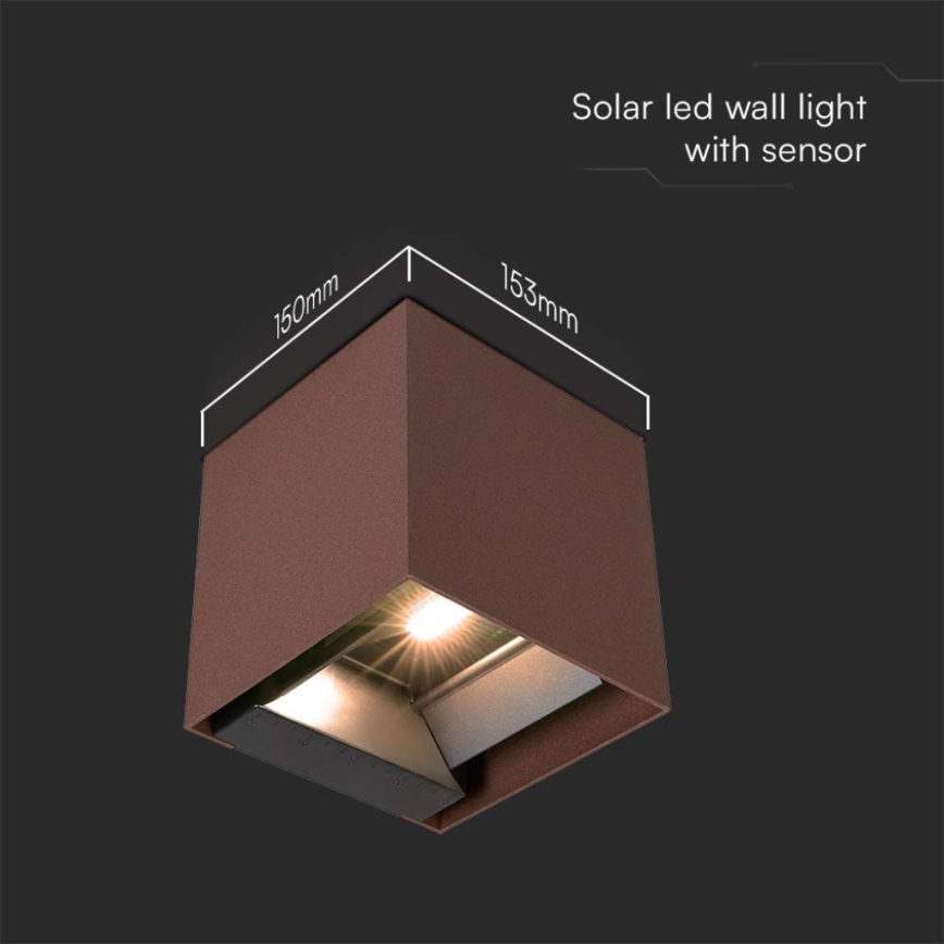 LED Solarna zidna lampa sa senzorom LED/9W/3,7V IP65 4000K braon