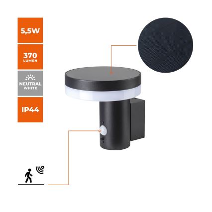LED Solarna zidna lampa sa senzorom SOLARIS3 LED/5,5W/3,7V 4000K IP44 2600 mAh