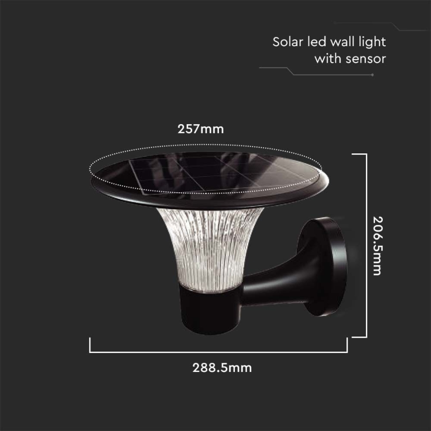 LED Solarna zidna lampa sa senzorom LED/15W/3,2V 4000K/6000K IP65