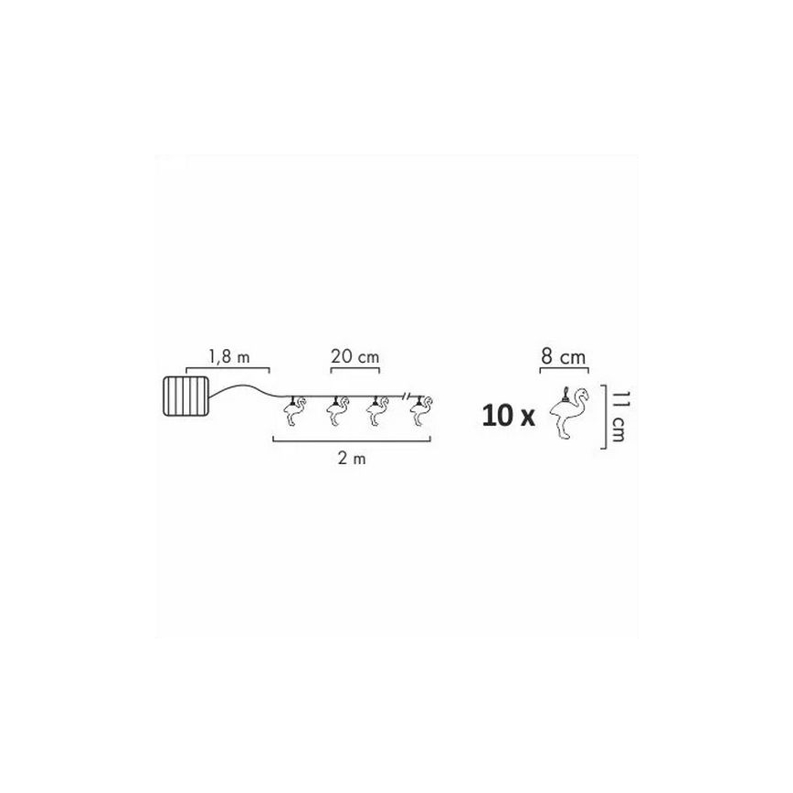 LED Solarni dekorativni lanac 10xLED 3,8 IP44 flamingo