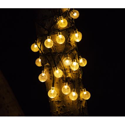 LED Solarni dekorativni lanac BUBBLE GLASS 20xLED/8 funkcije 4,85 m 600 mAh IP44 topla bela