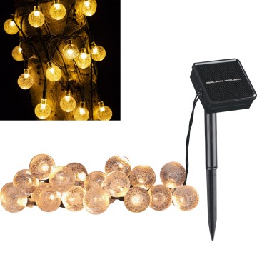 LED Solarni dekorativni lanac BUBBLE GLASS 20xLED/8 funkcije 4,85 m 600 mAh IP44 topla bela