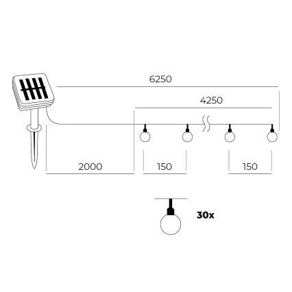 LED Solarni lanac 30xLED/0,12W/1,2V 3000K IP44