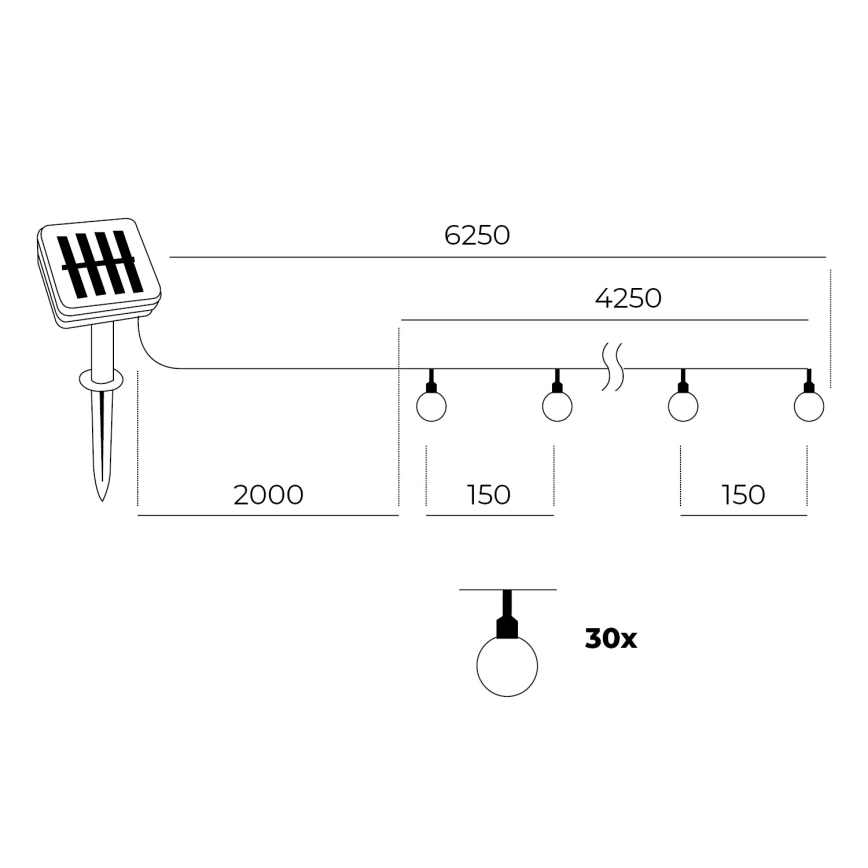 LED Solarni lanac 30xLED/0,12W/1,2V 3000K IP44