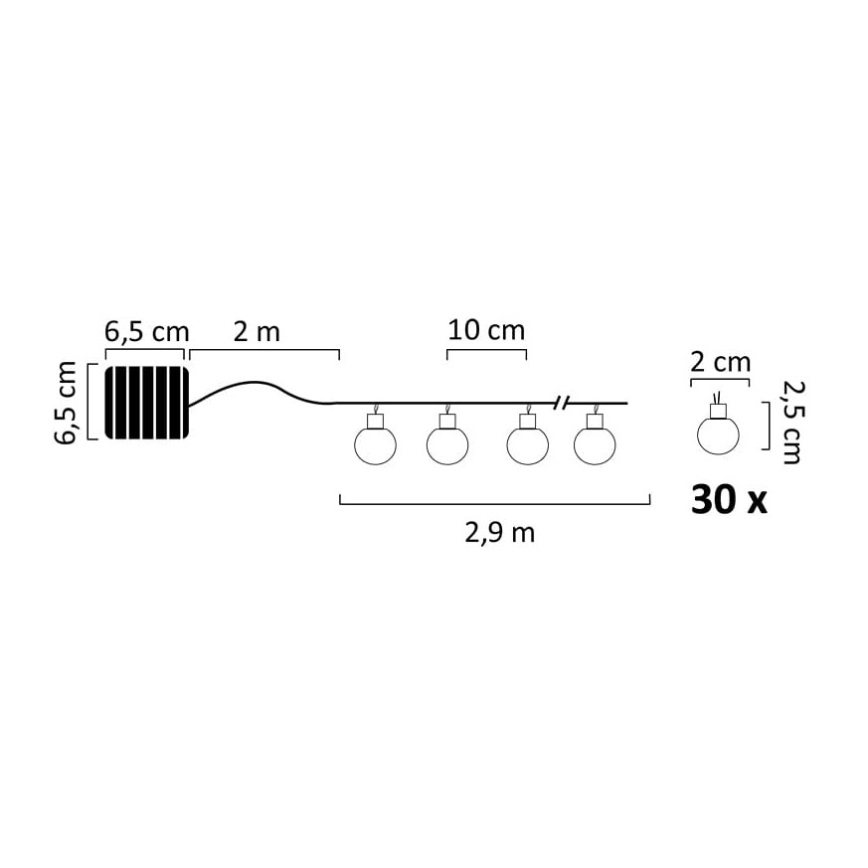 LED Solarni lanac 30xLED/8 funkcije 4,9m IP44 topla bela