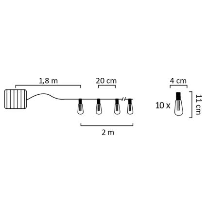 LED Solarni lanac EDISON 10xLED/1,2V 3,8 m IP44
