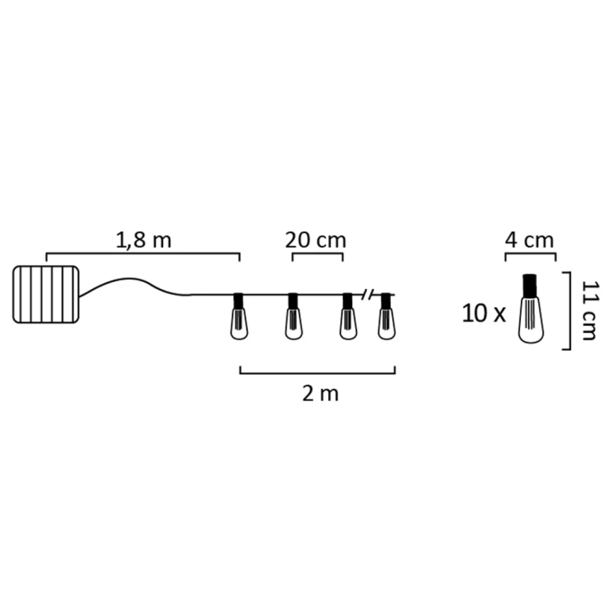 LED Solarni lanac EDISON 10xLED/1,2V 3,8 m IP44