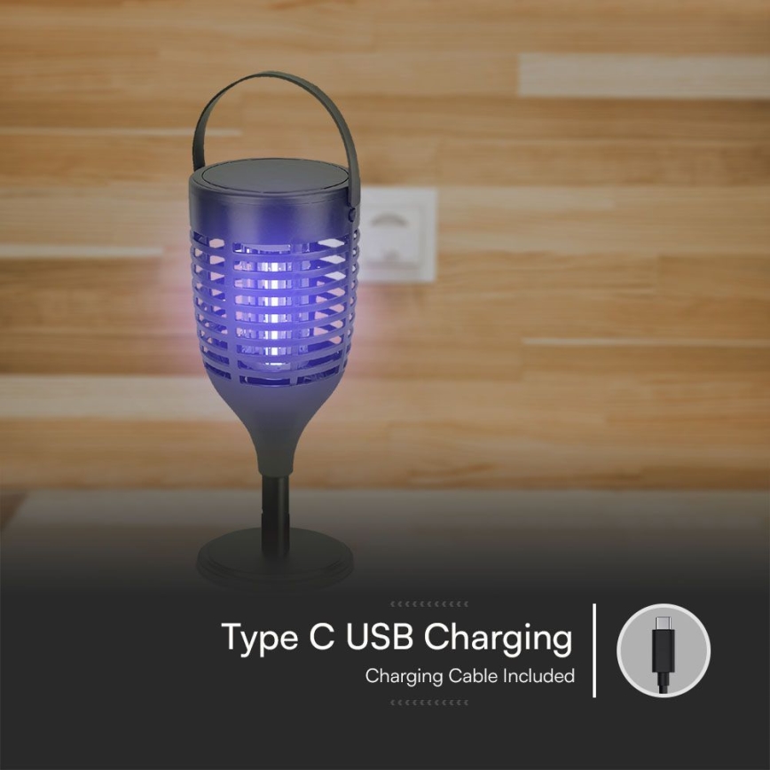 LED solarni lapač insekata 3u1 LED/1,3W/3,7V IP24 20 m² 2200 mAh