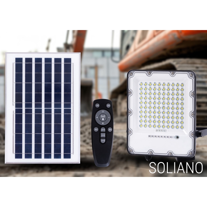 LED Spoljašnji prigušivi solarni reflektor LED/100W/3,2V 4500K IP65 crno + Daljinski upravljač