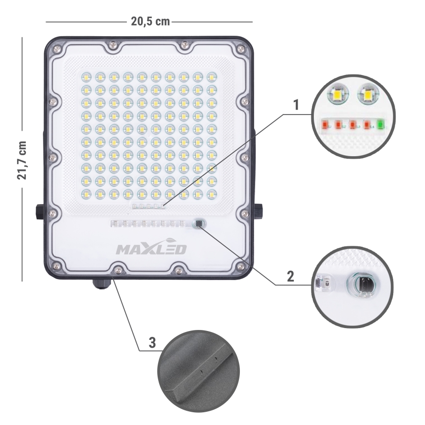 LED Spoljašnji prigušivi solarni reflektor LED/100W/3,2V 4500K IP65 crno + Daljinski upravljač