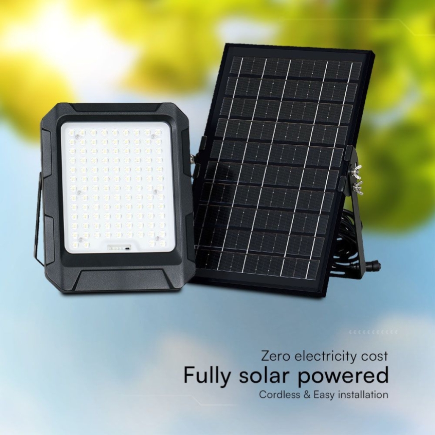 LED Solarni reflektor LED/10W/3,7V IP65 4000K crno + Daljinski upravljač