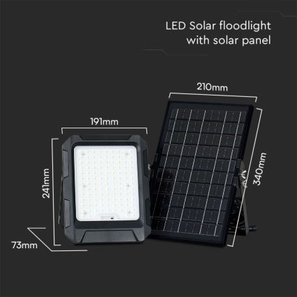 LED Solarni reflektor LED/10W/3,7V IP65 4000K crno + Daljinski upravljač
