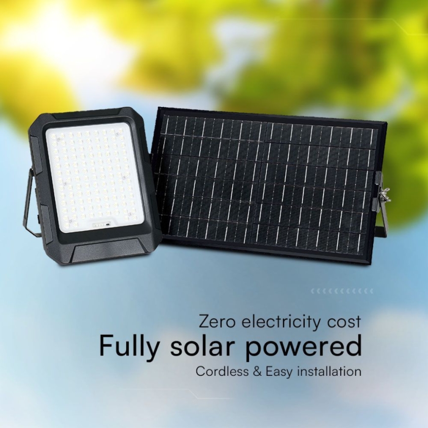 LED Solarni reflektor LED/15W/3,7V IP65 4000K crno + Daljinski upravljač