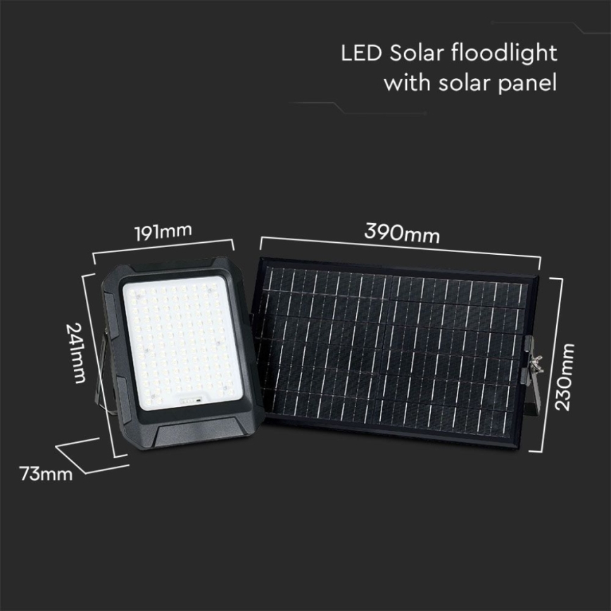 LED Solarni reflektor LED/15W/3,7V IP65 4000K crno + Daljinski upravljač