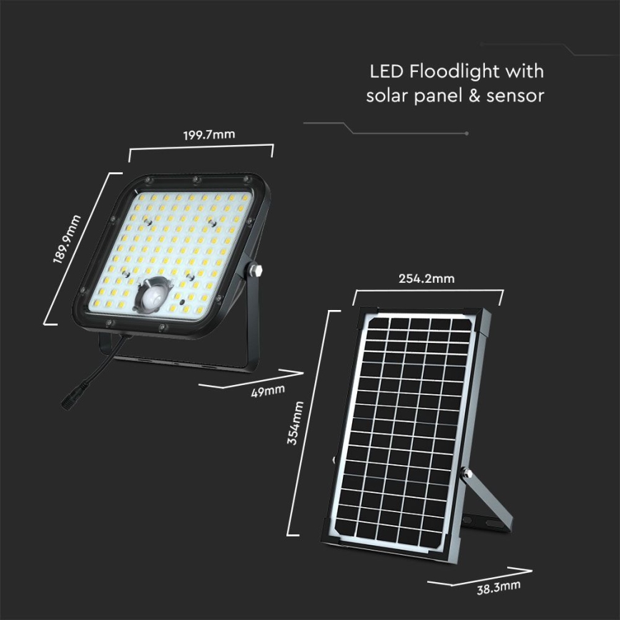 LED Solarni reflektor sa senzorom LED/30W/6,4V 4000K + Daljinski upravljač