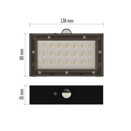 LED Solarni reflektor sa senzorom pokreta LED/3,7V 1200mAh 4000K IP65 crno