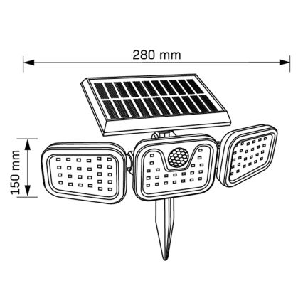 LED Solarni reflektor sa senzorom TRIO LED/0,6W/3,7V IP44
