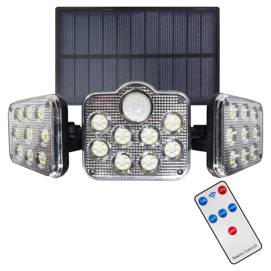 LED Solarni reflektor sa senzorom za pokret i dan/noć LED/20W/3,7V 1200 mAh IP44 + Daljinski upravljač