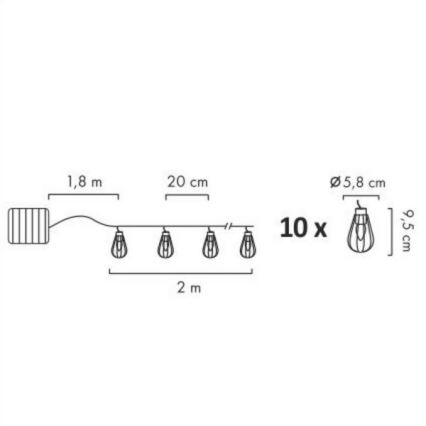 LED Solarni spoljni lancem 10xLED/1xAAA 3,8 m IP44