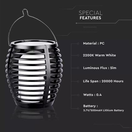 LED Solarno svetlo FLAME 4u1 1xLED/0,45W/3,7V IP44 500 mAh