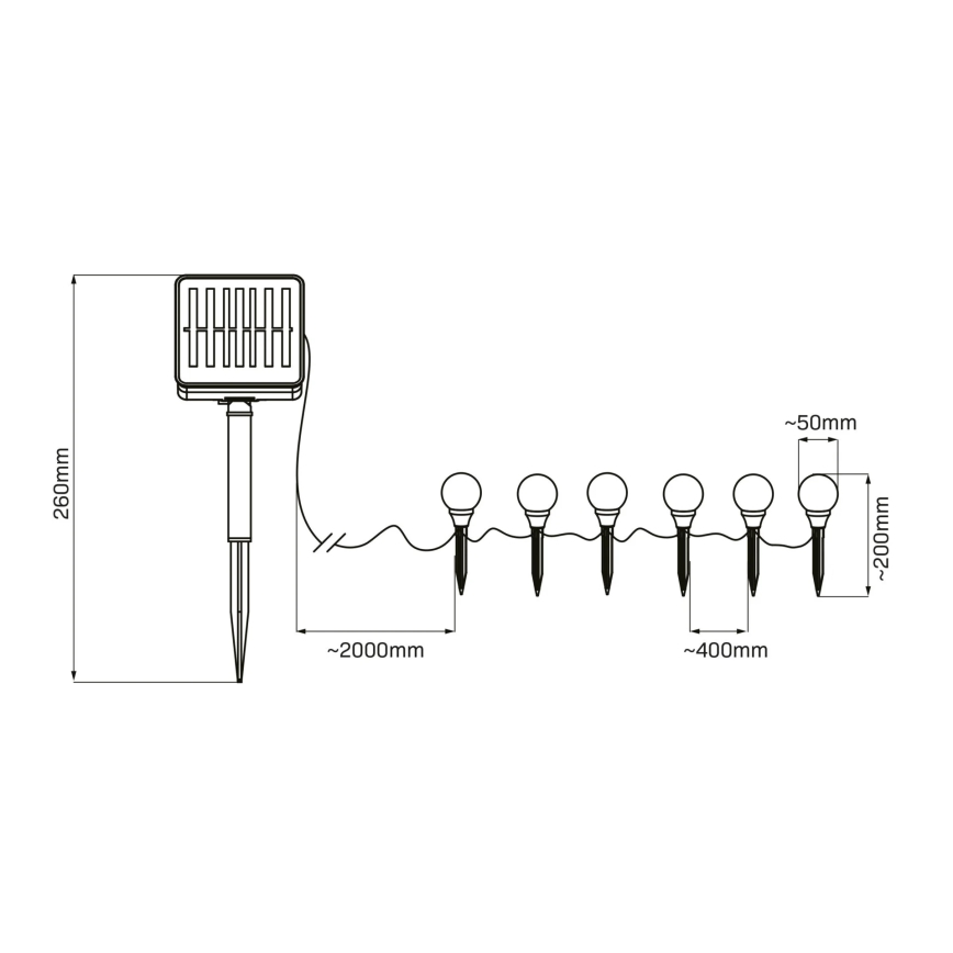 LED Solarno svetlo KULKI 6xLED/1,2V 600 mAh 4,3 m IP44 crno/bela
