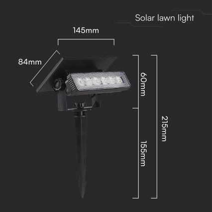 LED Solarno svetlo LED/0,9W/3,7V 3000K IP65 crno
