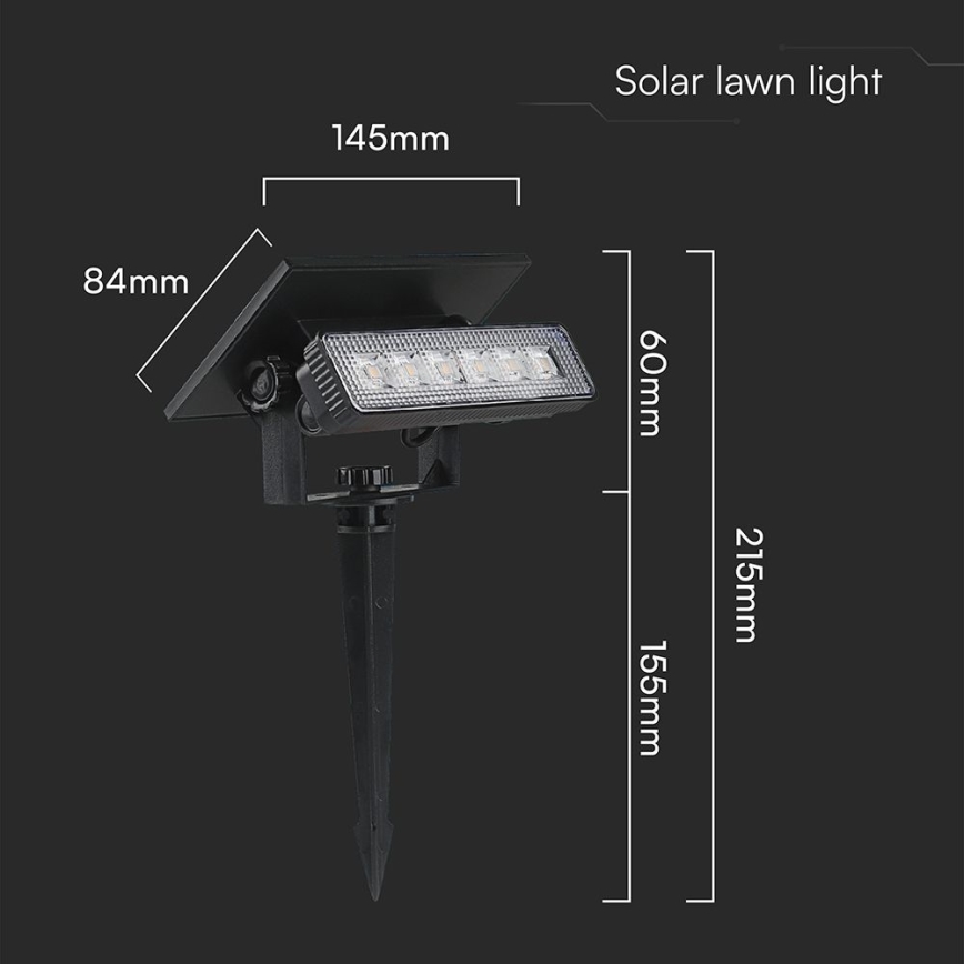 LED Solarno svetlo LED/0,9W/3,7V 3000K IP65 crno