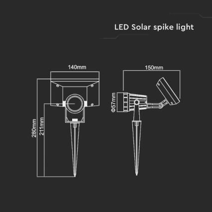 LED Solarno svetlo SPIKE LED/2W/5,5V IP65 3000K 1200 mAh
