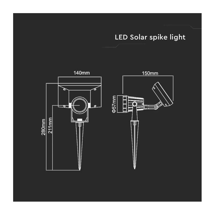 LED Solarno svetlo SPIKE LED/2W/5,5V IP65 3000K 1200 mAh