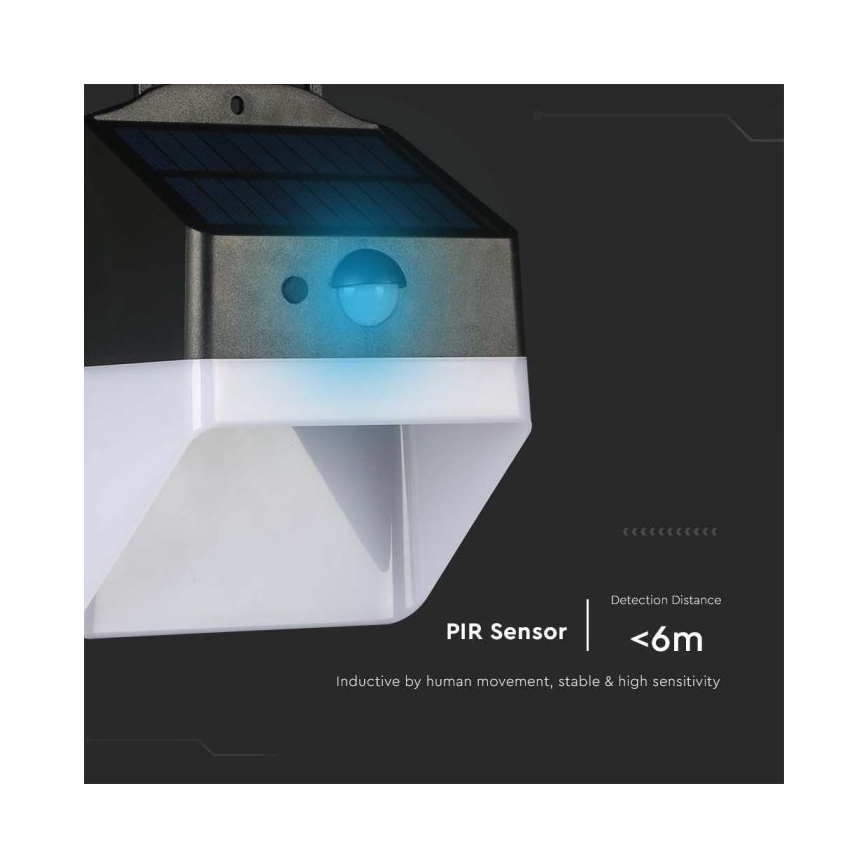 LED solarno zidno svetlo sa senzorom, LED/2W/3,7V, 4000K, IP65, 1200 mAh