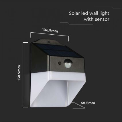 LED solarno zidno svetlo sa senzorom, LED/2W/3,7V, 4000K, IP65, 1200 mAh