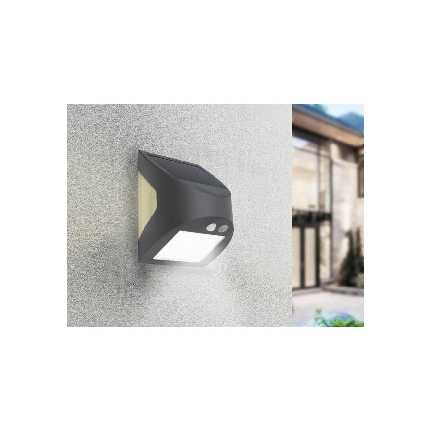 LED solarna zidna svetiljka sa senzorom LED/3W/3,7V 3000/4000K 1200 mAh IP54 antracit